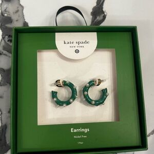 Kate Spade Green & Pearl Hoop Earrings NWT